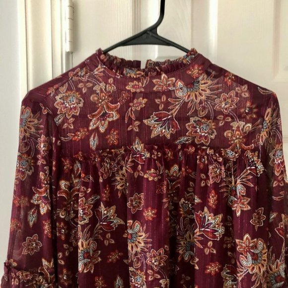 Blue Rain Floral heer Balloon Sleeve Boho Blouse - Picture 3 of 4